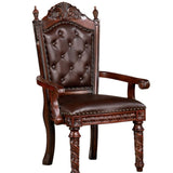 Traditional 2pcs Arm Chairs Brown Cherry Solid wood Dark Brown Leatherette Seats Tufted Back Formal B011P234704