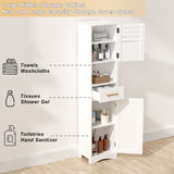 Tall Bathroom Floor Cabinet,Narrow Slim Freestanding Cabinet with 1 Drawer and 2 Doors T3210P293446