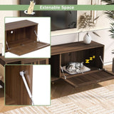 Mid-century modern style Walnut TV STAND Cat house pet friendly With Sliding door flip-down N843P251412W