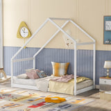 Twin Size Wooden House Bed, WHITE WF199745AAK