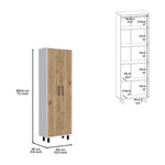 ZUN Multistorage Cabinet 71"H, Five Internal Shelves, Two Doors, White/Macadamia B097133047