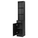 MDF With Triamine One Door One Drawer Three Compartments High Cabinet Bathroom Wall Cabinet Black 01749391