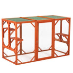 ZUN Wooden Cat House, Outdoor Cat Cage with Water-proof Asphalt Planks and Cat Perches, Orange W2181P151887