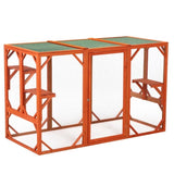 ZUN Wooden Cat House, Outdoor Cat Cage with Water-proof Asphalt Planks and Cat Perches, Orange W2181P151887