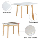 ZUN Imitation marble white sintered stone tabletop with rubber wooden legs, computer desk, W1512P284842