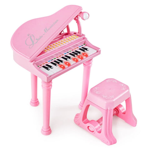 ZUN Pink Kids Piano 31 Keys Kids Piano Keyboard with Stool and Piano Lid 65246935