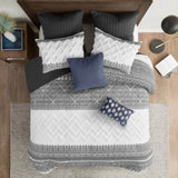 3 Piece Cotton Comforter Set with Chenille Tufting Gray Full/Queen B03596426