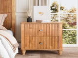 Fluted Nightstand, 21.65" Wide Side Table with 3 Drawers, Mid Century Modern Wood NightStand with W1716P409479