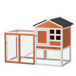 ZUN 2-Story Wooden Rabbit Hutch Bunny Cage, Chicken Coop, Pet House for Small Animals, Orange + White W2181P151907