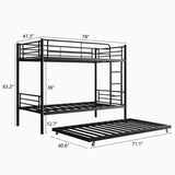 Twin Bunk Bed with Trundle Metal Bunkbeds with Ladder and Full-Length Guardrail, Noise Free, No Box W840P196829