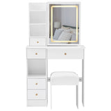 29.2" Small Size Left Drawer Desktop Vanity Table Cushioned Stool, Large Sliding, Touch Control, W3258P299611