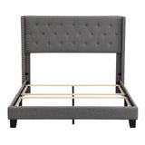 ZUN Upholstered Platform Bed with Classic Headboard, Box Spring Needed, Gray Linen Fabric, Queen Size WF280786AAE