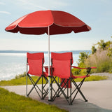 Portable Outdoor 2-Seat Folding Chair with Removable Sun Umbrella Red 76868588