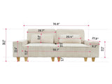 Beige Deep Seat Corduroy Loveseat with Brushed Stainless Steel Cup Holders and 2 Decorative Pillows, 51642049