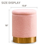 ZUN Teddy Velvet Storage Ottoman Multipurpose Footrest Stool with Metal Base Modern Round Vanity Stool 53401400