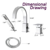 Waterfall Bathtub Faucet with Sprayer, 3-Hole Roman Filler with Hand Shower Deck Mount Waterfall W1224P206114