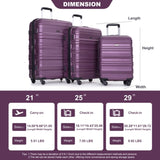 Expandable 3 Piece Luggage Sets PC Lightweight & Durable Suitcase with Two Hooks, Spinner Wheels, W284104376
