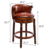 Seat height 26'' Cow top Leather Wooden Bar Stools, 360 Degree Swivel Bar Height Chair with Backs 53252518
