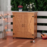 ZUN Potting Bench with Storage Cabinet and Metal Table Top for Outdoor Patio,Outdoor Work Station Table W1390P189992