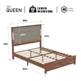 ZUN Queen Size Bed Frame with Upholstered Headboard, Queen Bed Frame with Charging Station and LED 46678786