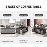 ZUN Modern Gray Multi-functional Rectangle Lift-top Coffee Table Extendable with Storage WF307466AAG