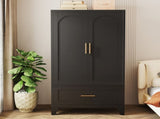60" Tall Metal Wardrobe Cabinet with 1 Drawer and Hanging Rod, 2 Doors Wardrobe Closet with Shelf 12107111