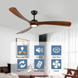 72 Inch wood Ceiling Fan with light, Low Profile Ceiling Fan with Remote Control,Noiseless W2352P308494