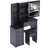 37" Middle Size Left Bedside Cabinet Vanity Table Cushioned Stool Dresser Set, 2 AC2 USB Socket, W936P224320