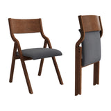 ZUN Upholstered folding Dining chair, space saving, easy to carry, Dining Room, 2-Pack-Grey+Walnut 81278018