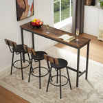 ZUN Long Bar Table Set with 3 PU Upholstered Bar Stools, Industrial Bar Table and Chairs for Kitchen 09105127