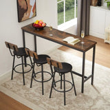 Long Bar Table Set with 3 PU Upholstered Bar Stools, Industrial Bar Table and Chairs for Kitchen W1668P147059