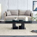 ZUN A rectangular modern and fashionable coffee table with tempered glass tabletop and black MDF legs. W1512P245578