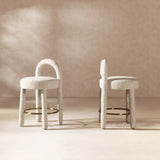 Penny 26.5" Round Arched Upholstered Counter Stool, Set of 2, Travertine Beige Chenille B2719P360149