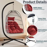 Outdoor Egg Hanging Chair with Stand, Patio Wicker Swing Egg Chair Indoor Swinging Chair Outdoor W2500P309389
