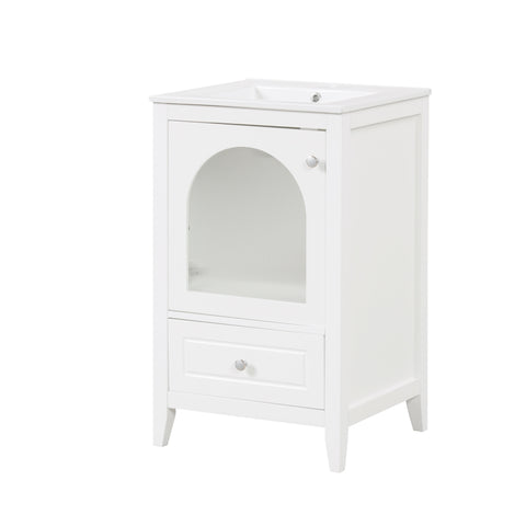 ZUN 20" Bathroom Vanity with Sink, Bathroom Cabinet with Soft Closing Glass Door, A Drawer, White 41215746