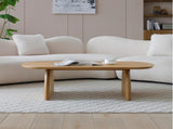 47.24" Oval Coffee Table with Solid Wood Veneered, Modern Natural Solid Wooden Color Center Table, W2664P346448