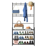 ZUN Entryway Coat Hat Rack Shoe Storage Shelf 4 Tier Shoe Rack Freestanding Hall Tree Garment Hanger 16384782