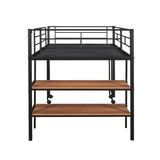 Twin Size Metal Loft Bed with Desk and Shelves,Black MF292498AAB