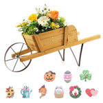 ZUN 2 In 1 Wheelbarrow Planter,Wooden Wagon Planter with 9 Magnetic Accessories for Garden Yard 69706823