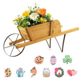 ZUN 2 In 1 Wheelbarrow Planter,Wooden Wagon Planter with 9 Magnetic Accessories for Garden Yard 69706823