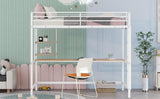 ZUN Twin Metal Loft Bed with Desk and Shelve,White 18643134