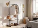 Industrial Rolling Clothing Rack with 2 Wooden Shelves & Hooks, Freestanding Garment Rack for 80127414