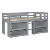 Twin Size Kid Low Loft Bed With Two-Tier Shelves And LED Light For Grey Color W697P153473