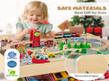 Kids Wooden Train Table with 94PCS Accessories, 2 Reversible Tabletops & 3 Fabric Storage Drawers 88738761