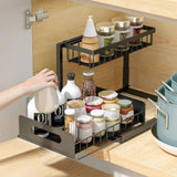 ZUN 2 Tier Under Sink Organizers Pull Out Under Cabinet Basket Storage Shelf Sliding Drawer for Kitchen 06715609