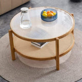 Modern simple circular double-layer solid wood tea rattan woven Chinese side small round W1151104955