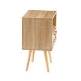 15.75" Rattan End table with drawer and solid wood legs, Modern nightstand, side table for living 08006568