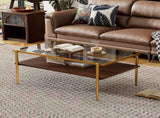 Rectangle Coffee Table with Gray Tempered Glass top and Golden Legs, Modern Table for Living Room W241139568
