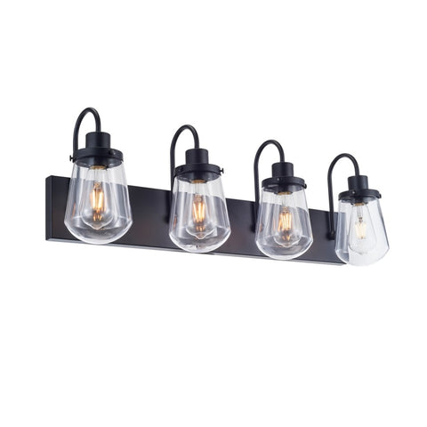 ZUN Indoor Modern Bedroom Wall Lamp In Matte Black, Iron Clear Glass Shade,4-Lights E26 Bulb Bathroom W2877P216915