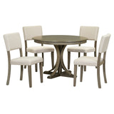 5-Piece Retro Round Dining Table Set with Curved Trestle Style Table Legs and 4 Upholstered Chairs 22968262